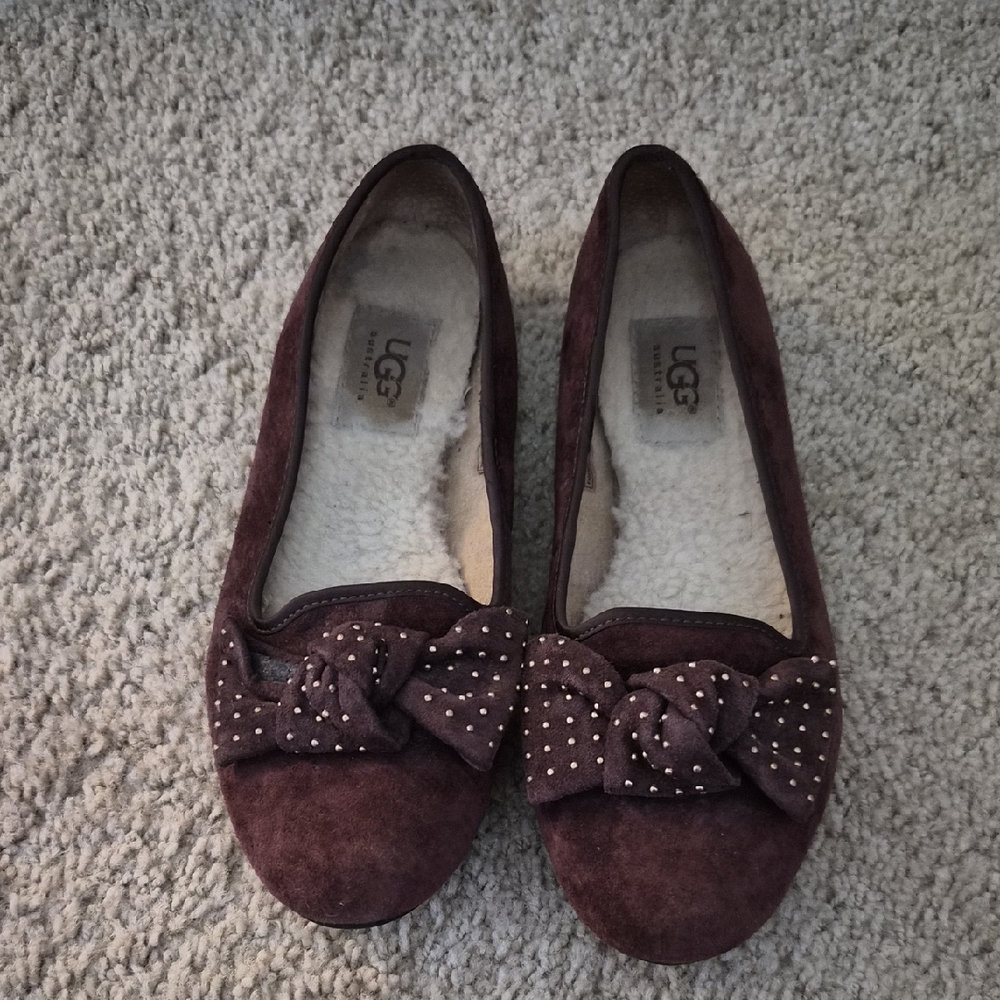 UGG Women's Brown Suede Slippers with Bow